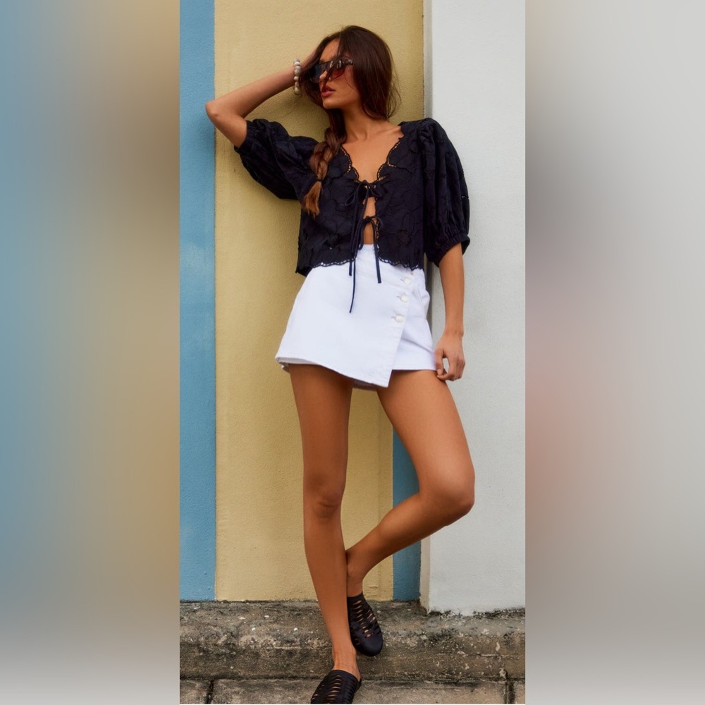 Free People Wynne White Denim Mini Asymmetric Skirt